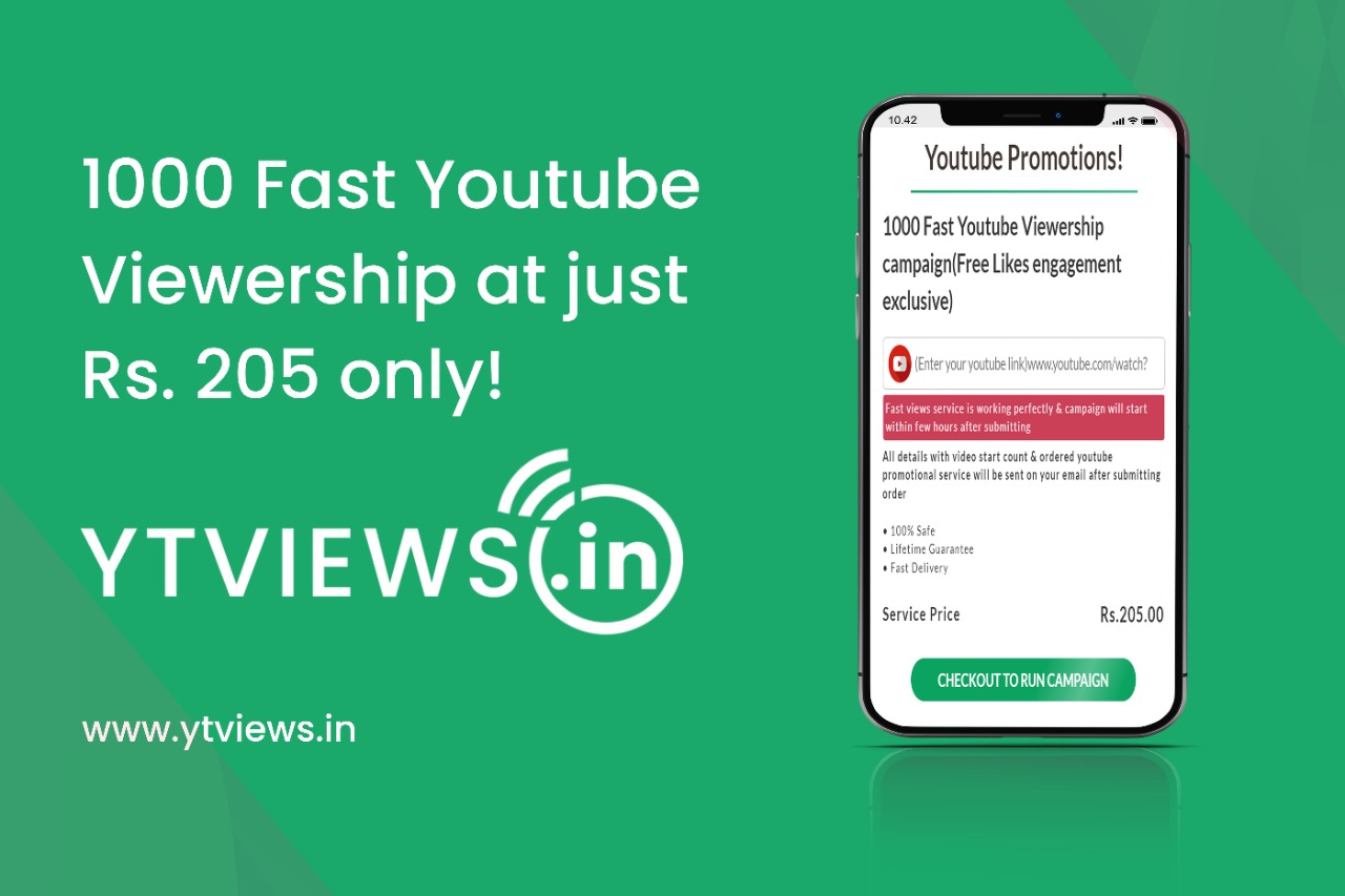 1000 Fast YouTube Viewership At Just Rs.205 Only!